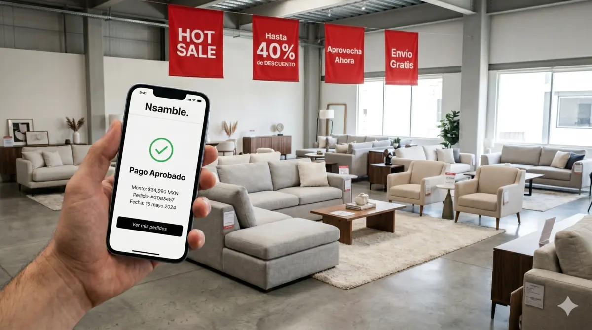 Mueblería preparada para el Hot Sale 2026 con cobros digitales vía Mercado Pago y meses sin intereses