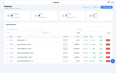 Control de inventario multialmacén para mueblería con variantes y código de barras