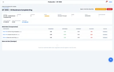 Órdenes de producción y ensambles en fábrica de muebles